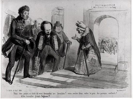 Dumas, Hugo et Balzac seeking their admission to the French Academy, illustration from ''La Mode'',  from Benjamin Roubaud