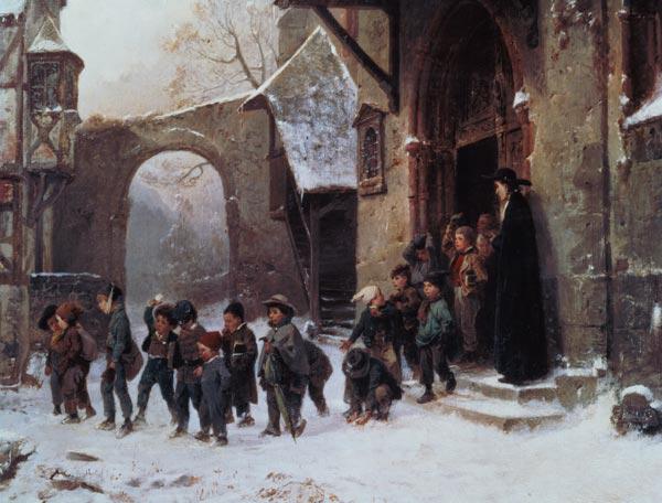 Snow Scene: Children Leaving School
