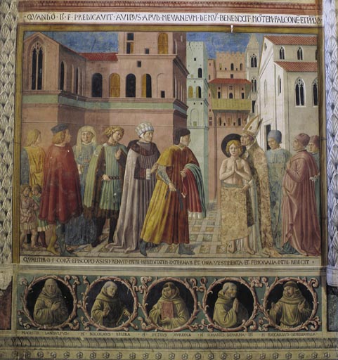 Der Heilige Franz von Assisi sagt sich von seinem Vater los und begibt sich in den Schutz des Bischo from Benozzo Gozzoli