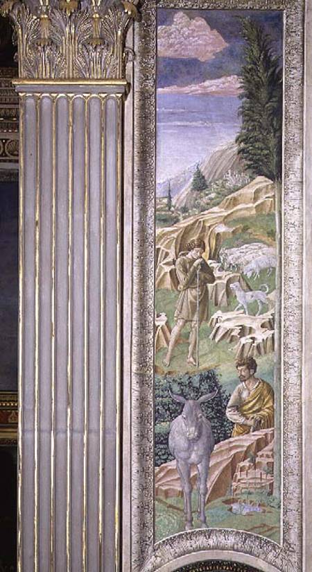 Shepherd and his flock, panel alongside the right wall of the Journey of the Magi cycle in the chape from Benozzo Gozzoli
