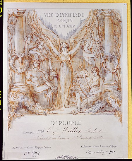 Diploma award from the VIII Olympiad, held in Paris from Bernard Naudin