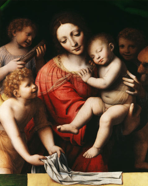 The sleeping Jesus, or Madonna holding the sleeping Child, accompanied by three angels from Bernardino Luini