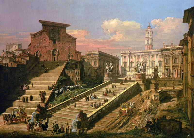 The Piazza del Campidoglio and the Church of S. Mario d'Aracoeli, Rome (oil on canvas) from Bernardo Bellotto