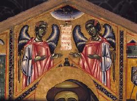 Tafelbild: Der hl. Franziskus von Assisi. Ausschnitt: Zwei Engel.
