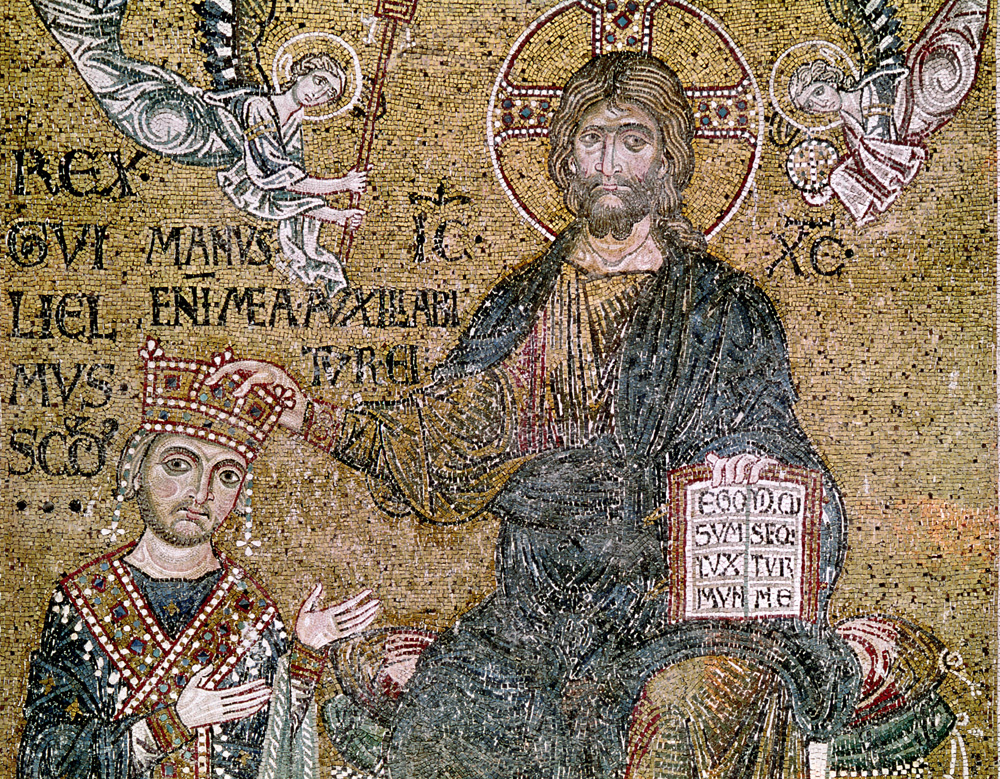 William II (1154-89) King of Sicily receiving a crown from Christ from Byzantine School