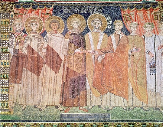 Constantine IV granting Bishop Reparatus privileges for the church of Ravenna, 671-77 from Byzantine School