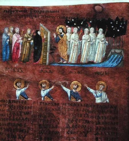 Ms EAB 644 The Wise and Foolish Virgins, from the 'Codex Purpureus' from Byzantine School