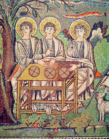 The Three Angels, detail of The Hospitality of Abraham and the Sacrifice of Isaac, 6th century (see  from Byzantine School
