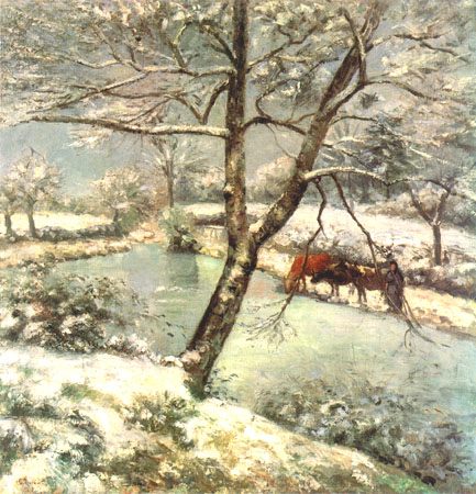 Winter in Montfoucault, snow atmosphere from Camille Pissarro