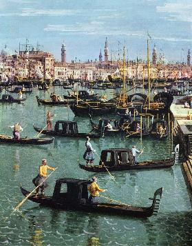 Gondoliers near the Entrance to the Grand Canal and the church of Santa Maria della Salute, Venice (