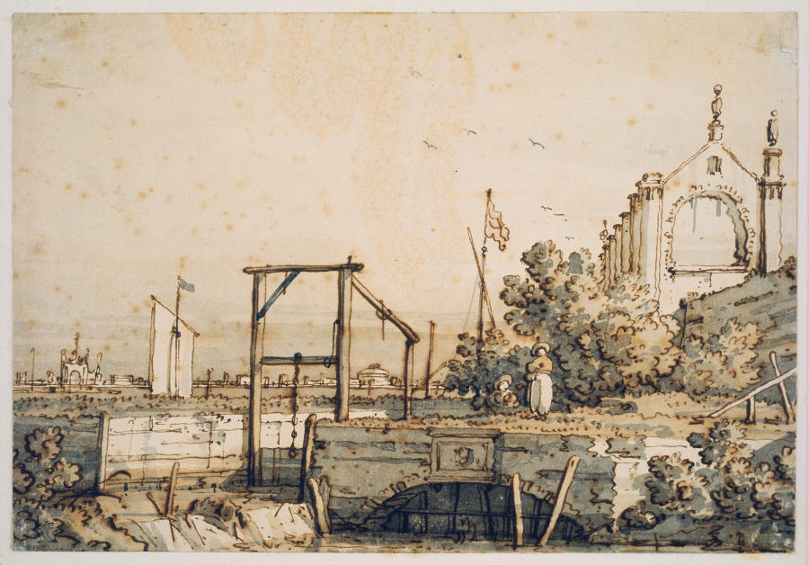 Capriccio with a Lock Gate by a River from Canaletto (Giovanni Antonio Canal)