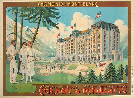 Poster advertising the hotel 'Cachat's Majestic' and Chamonix-Mont Blanc from Candido Aragonez de Faria