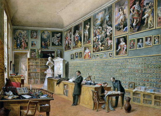 The Library, in use as an office of the Ambraser Gallery in the Lower Belvedere, 1879 (w/c) from Carl Goebel