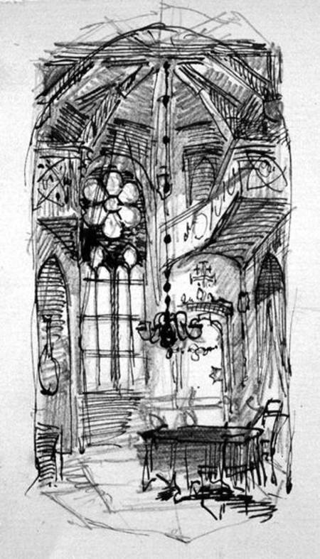 A sketch of the artist's Oberwesel studio from Carl Haag