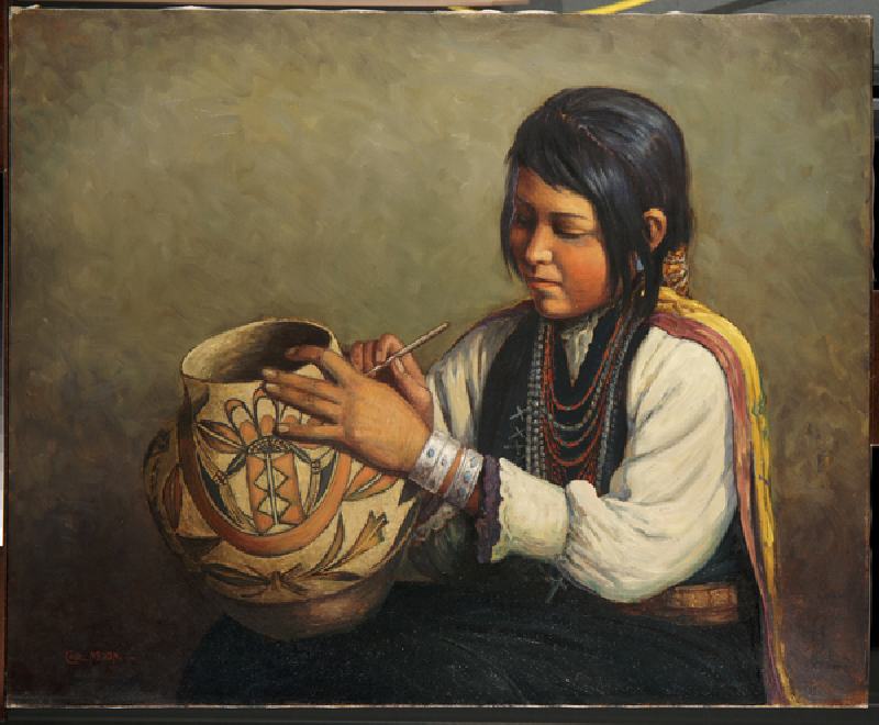 Isleta Pottery Maker, Pueblo of Isleta, New Mexico (oil on canvas) from Carl Moon