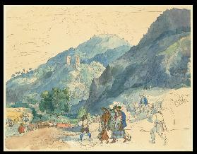 Landscape near Innsbruck with the Ruins at Fragenstein and Country People Returning Home and Working