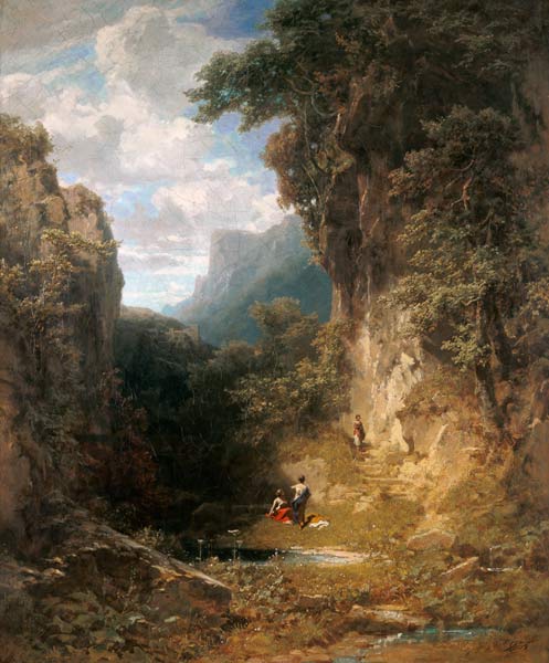 Mountain ravine of women taking a bath from Carl Spitzweg