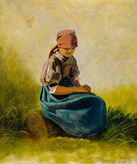 Sedentary farmer girl with folded hands from Carl Spitzweg