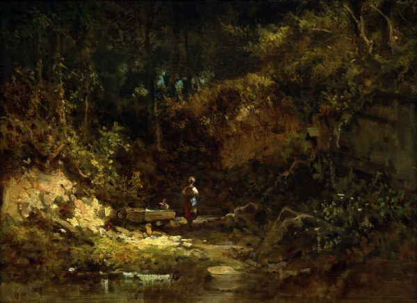 Spitzweg / Girl at Forest Stream /c.1865 from Carl Spitzweg