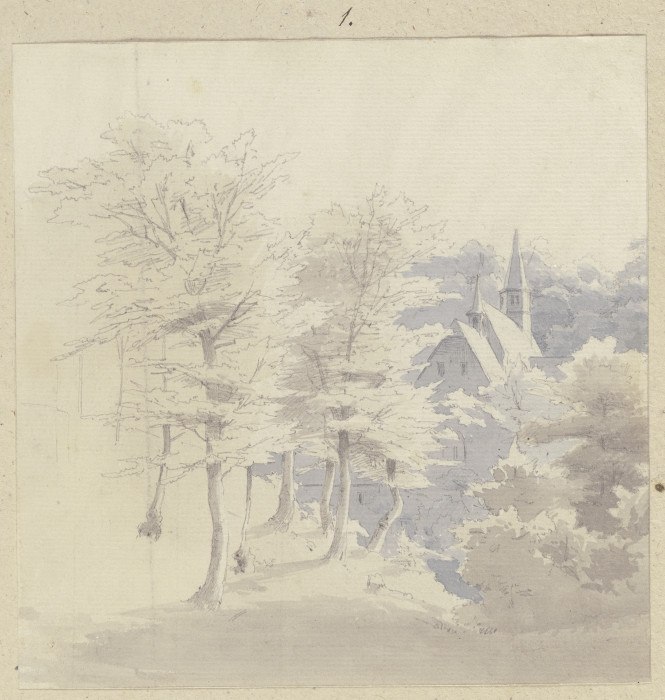 Blick durch Bäume auf das Kloster Nothgottes from Carl Theodor Reiffenstein