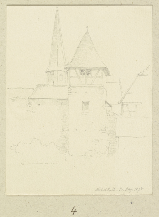 Stadtmauerturm in Michelstadt, im Hintergrund der Turm der Stadtkirche from Carl Theodor Reiffenstein