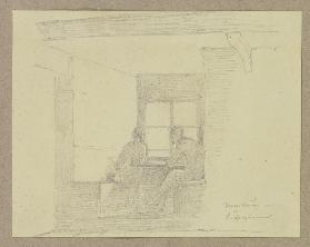 Zwei Personen im Lutherzimmer auf der der Wartburg sitzend