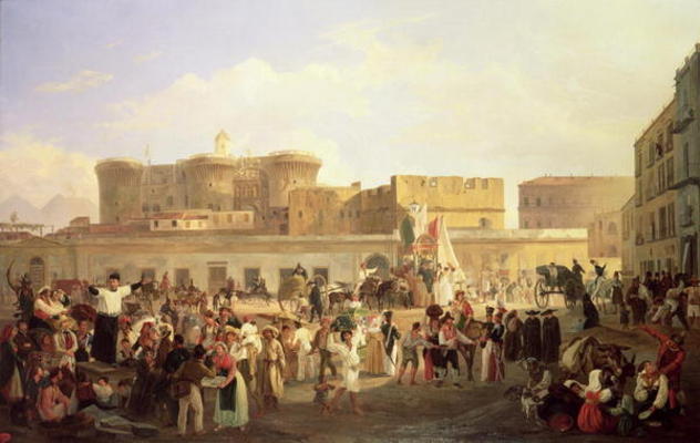 Neapolitan Folk Life at the Largo di Castello, c.1850 (oil on canvas) from Carl Wilhelm Götzloff