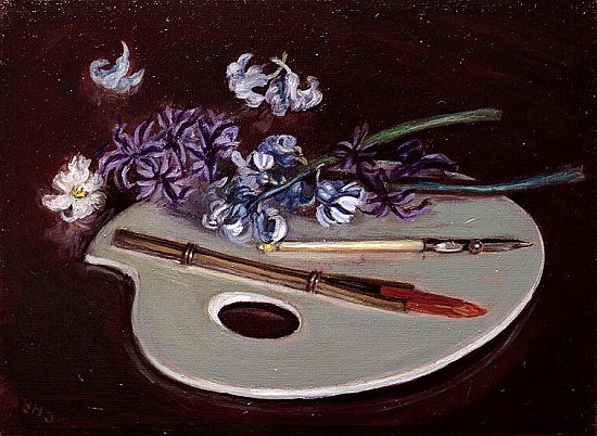 Porcelain Palette with Flowers (oil on canvas)  from Caroline  Hervey-Bathurst
