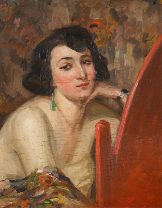 Woman at Mirror (oil on plywood) from Casimiro Jodi