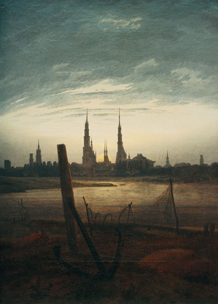 Town at moonrise from Caspar David Friedrich