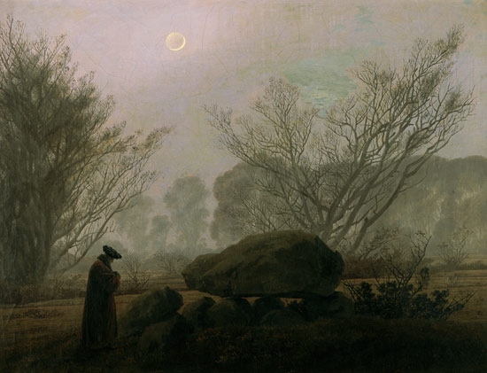 Walk i.d. dusk (man in analysis of a Hühnengrabes, evtl alone representation from Caspar David Friedrich