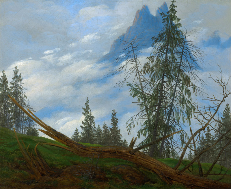High mountains peak with driving clouds from Caspar David Friedrich