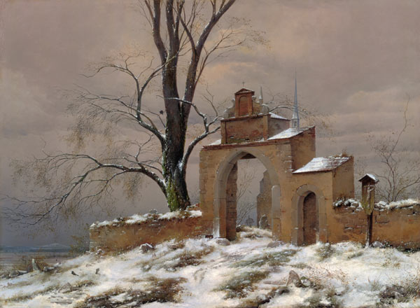 Lonely cemetery gate in winter from Caspar David Friedrich