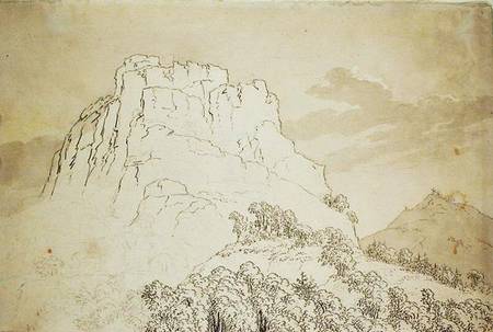 Rocky Hilltop with a Wooded Hill in front (pencil, pen and w/c wash on from Caspar David Friedrich
