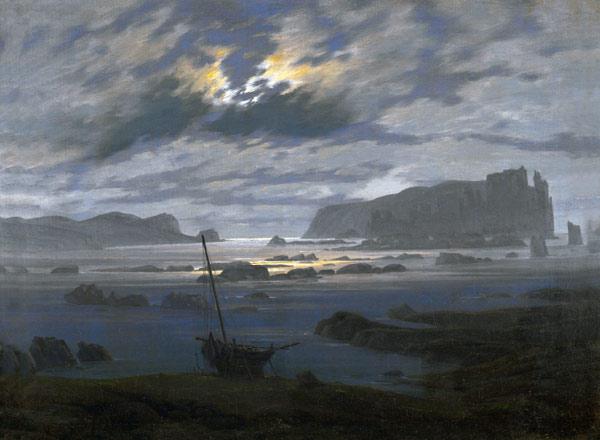Nordic sea in the moonlight