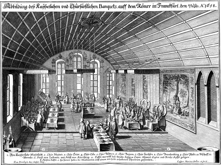 Banquet in the Römer in Frankfurt a.M. on August 1, 1658 in celebration of Emperor Leopold I from Caspar Merian