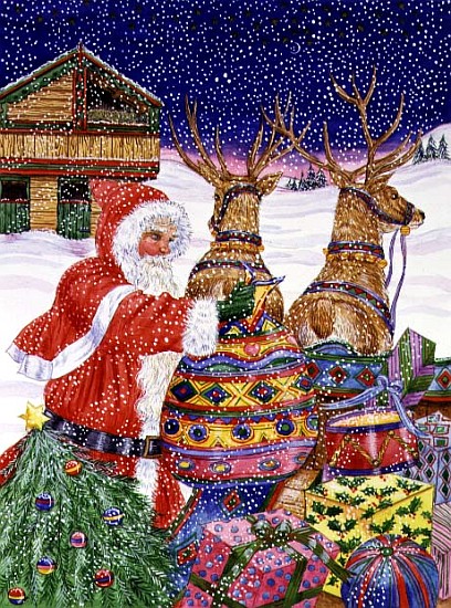 Father Christmas Loading his Sleigh (w/c on paper)  from Catherine  Bradbury
