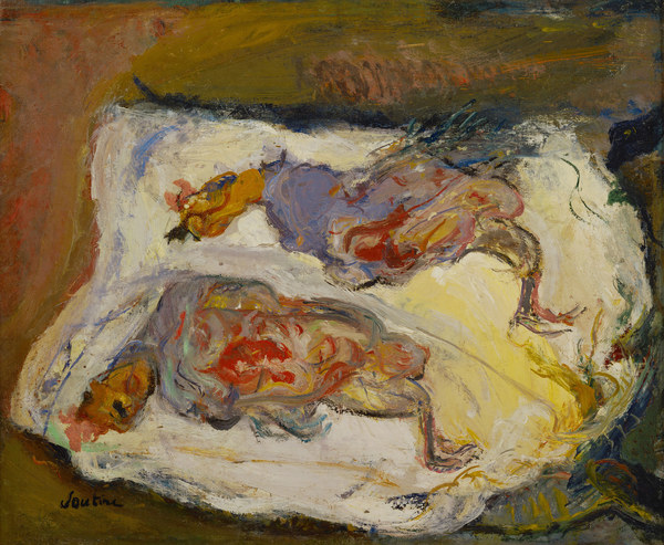 Two chicken on a white clot from Chaim Soutine