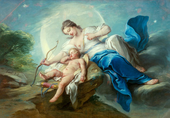 Amor is disarmed by Diana. from Charles Amédée Philippe van Loo