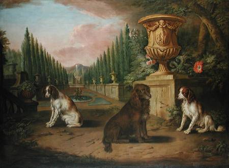 Three Spaniels in a formal garden from Charles Collins