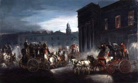 The Edinburgh Mail Coach and Other Coaches in a Lamplit Street from Charles Cooper Henderson