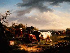 Cattle and Sheep in a Landscape (one of a pair)