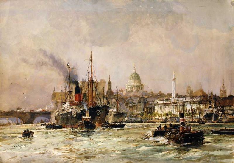 Schiffverkehr auf der Themse, im Hintergrund St from Charles Edward Dixon
