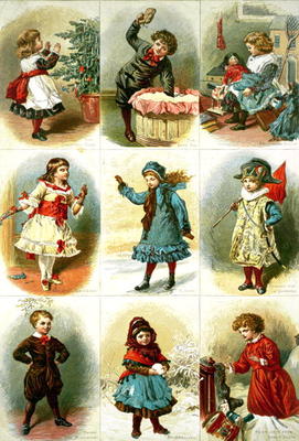 Christmas cards depicting various children's activities, pub. by Leighton Bros., 1882 (engraving) from Charles J. Staniland