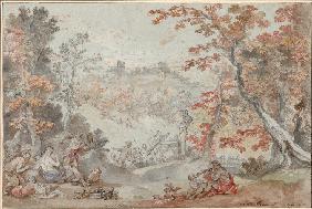 Italian Fall Landscape with Monte Porzio and an Offering to Pan