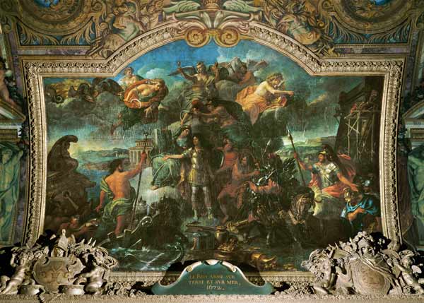 King Louis XIV (1638-1715) taking up Arms on Land and on Sea in 1672, Ceiling Painting from the Gale from Charles Le Brun