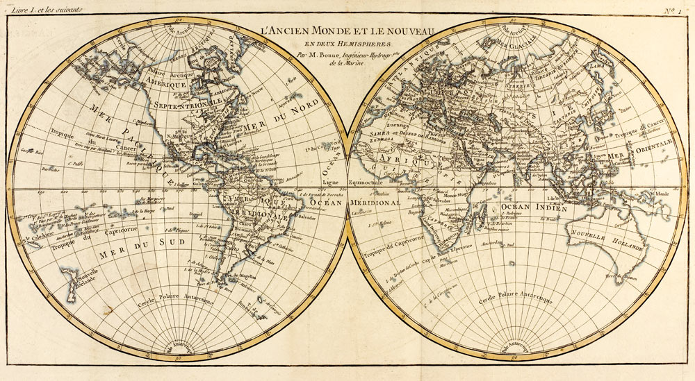 Map of the World in two Hemispheres, from 'Atlas de Toutes les Parties Connues du Globe Terrestre' b from Charles Marie Rigobert Bonne