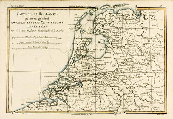 Holland Including the Seven United Provinces of the Low Countries, from 'Atlas de Toutes les Parties from Charles Marie Rigobert Bonne