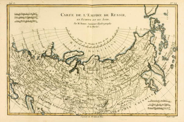 Map of the Russian Empire, in Europe and Asia, from 'Atlas de Toutes les Parties Connues du Globe Te from Charles Marie Rigobert Bonne