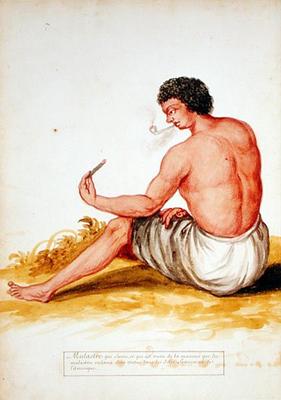 Mulatto sitting and smoking, from a manuscript on plants and civilization in the Antilles, c.1686 (w from Charles Plumier